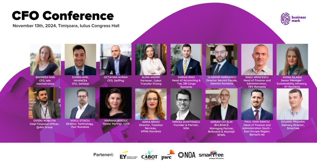 A treia ediție CFO Conference Timișoara. Lideri din domeniu discută despre provocările actuale și viitorul departamentului financiar, pe 13 noiembrie 2024, la Iulius Congress Hall A treia ediție CFO Conference Timișoara. Lideri din domeniu discută despre provocările actuale și viitorul departamentului financiar, pe 13 noiembrie 2024, la Iulius Congress Hall