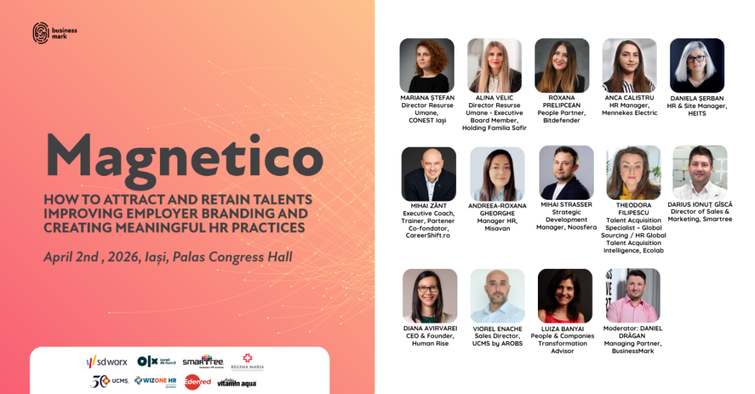 Liderii de HR și experții în Employer Branding se reunesc, pe 2 aprilie 2026, la Iași pentru o nouă ediție a evenimentului „MAGNETICO” Liderii de HR și experții în Employer Branding se reunesc, pe 2 aprilie 2026, la Iași pentru o nouă ediție a evenimentului „MAGNETICO”